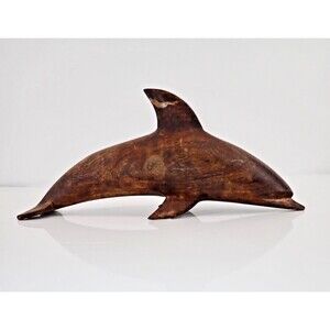 Kokooburra Wood Dolphin Sculpture Hand Carved Nautical Coastal Decor 10" Length